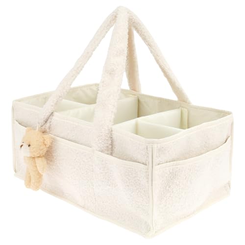 Baby Windel Caddy Organizer 38x25.4x17.8cm Plüsch Wickel Organizer Groß Unterwegs mit Wechselbaren Fächer Multifunktional Wickeltisch Organizer Korb für Feuchttücher und Babysachen (Cremefarben) von PEIZHIYC