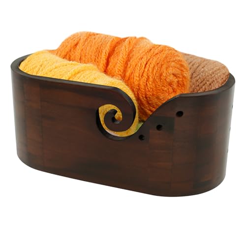 Garnschale aus Holz mit Löchern, Design 28,5 x 15,5 x 12 cm, Schale, Strickgarn zum Stricken und Häkeln, Wollschale, Haken für die Aufbewahrung von Wollknäueln (A) von PEIZHIYC