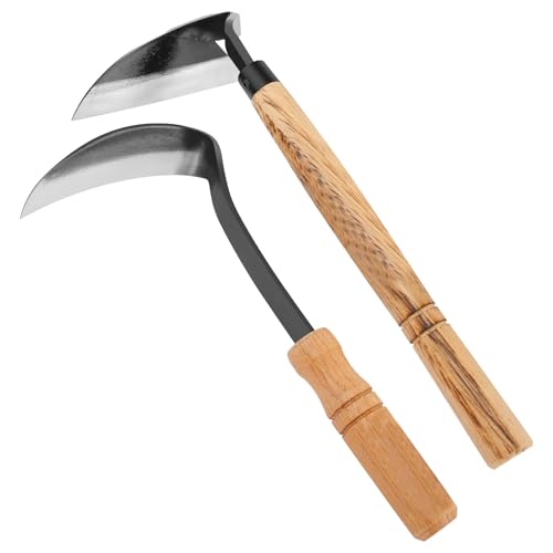 PEIZHIYC 2 Stück Gartenarbeit Hand Unkrautstecher Stahl Fugenkratzer Unkraut mit Stiel Manuelle Unkrautstecher mit Holzgriffen Unkraut Entferner Gerät für Garten Jäten Umpflanzen Entwurzeln von PEIZHIYC