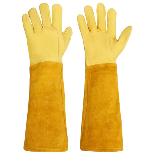 PEIZHIYC Lange Gartenhandschuhe L Schaffell Rosenhandschuhe für Damen und Herren Atmungsaktiv Dornenfeste Handschuhe mit Dornsicheren Stulpen, für Vielfältige Gartenarbeiten (L) von PEIZHIYC