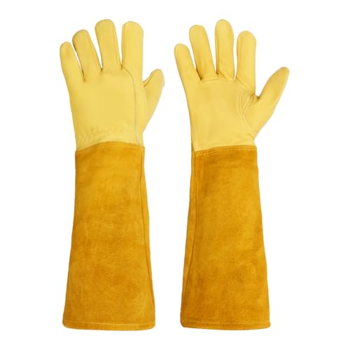 PEIZHIYC Lange Gartenhandschuhe M Schaffell Rosenhandschuhe für Damen und Herren Atmungsaktiv Dornenfeste Handschuhe mit Dornsicheren Stulpen, für Vielfältige Gartenarbeiten (M) von PEIZHIYC
