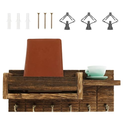 PEIZHIYC Schlüsselbrett Holz mit Ablage und 6 Schlüsselhaken, 30x12x7.5cm Schlüsselhalter Wandmontage Multifunktionales Schlüsselablage Holz für Wohnzimmer, Küche, Büro, Flur, Schlafzimmer (Braun) von PEIZHIYC
