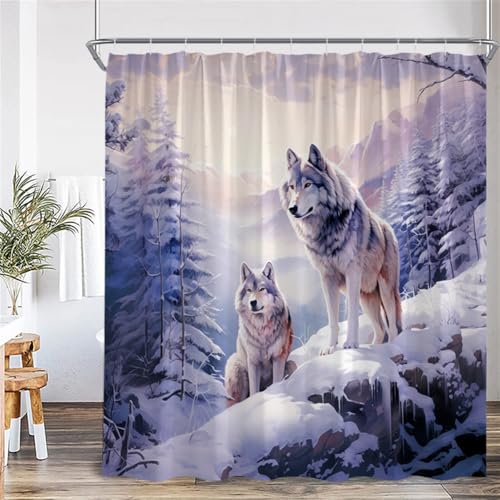 PEKMAR Duschvorhänge Winterlandschaft Wandbehang Polyestergewebe Badezimmervorhang Dekorativ, 231AM, 300x180cm, 118x70in von PEKMAR