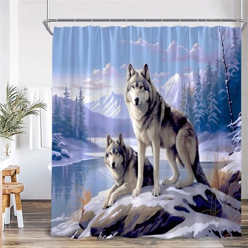 PEKMAR Duschvorhänge Winterlandschaft Wandbehang Polyestergewebe Badezimmervorhang Dekorativ, 826AM, 300x180cm, 118x70in von PEKMAR