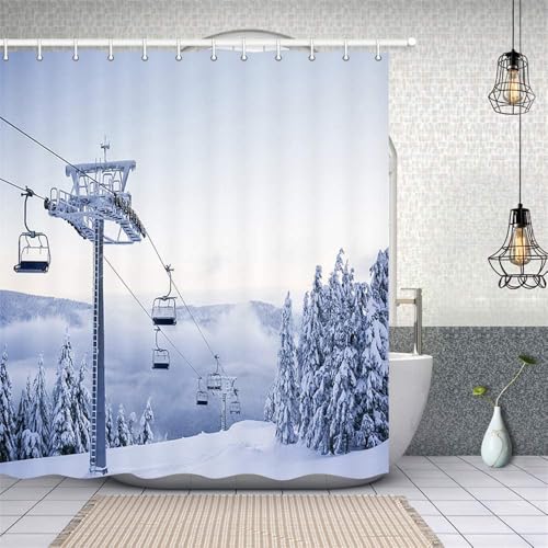 PEKMAR Duschvorhänge mit Skimotiven, Seilbahn auf einem Skigebiet mit Tannenwald in verschneiten Bergen, Stoff-Badevorhang-Set, 80435J, 300 x 180 cm, 118 x 70 Zoll PEKMAR Duschvorhänge mit Skimotiven, Seilbahn auf einem Skigebiet mit Tannenwald in verschneiten Bergen, Stoff-Badevorhang-Set, 80435J, 300 x 180 cm, 118 x 70 Zoll von PEKMAR
