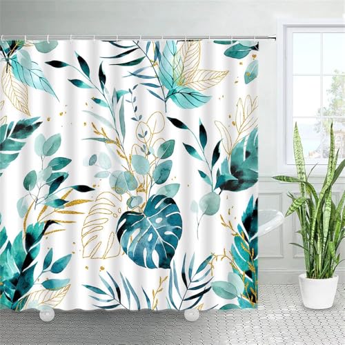 PEKMAR Duschvorhänge mit schwarzen Blättern, Tropische Pflanzen, Palmblatt-Tintenkunst, Stoff, Badezimmerdekor, Badevorhang-Sets, 4954AF, 120 x 180 cm, 47 x 70 Zoll von PEKMAR