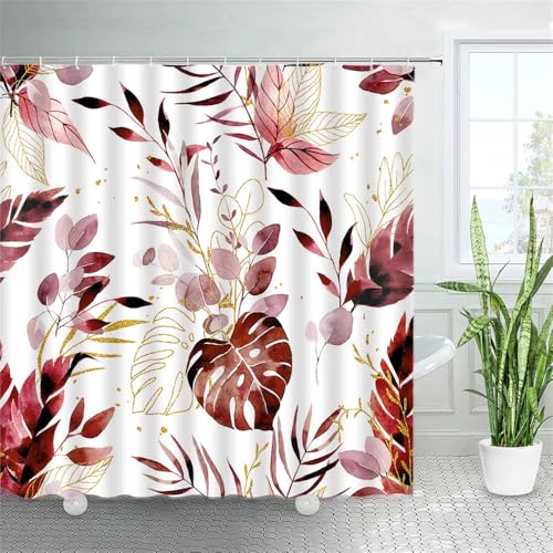 PEKMAR Duschvorhänge mit schwarzen Blättern, Tropische Pflanzen, Palmblatt-Tintenkunst, Stoff, Badezimmerdekor, Badevorhang-Sets, 4960AF, 210 x 180 cm, 83 x 70 Zoll von PEKMAR