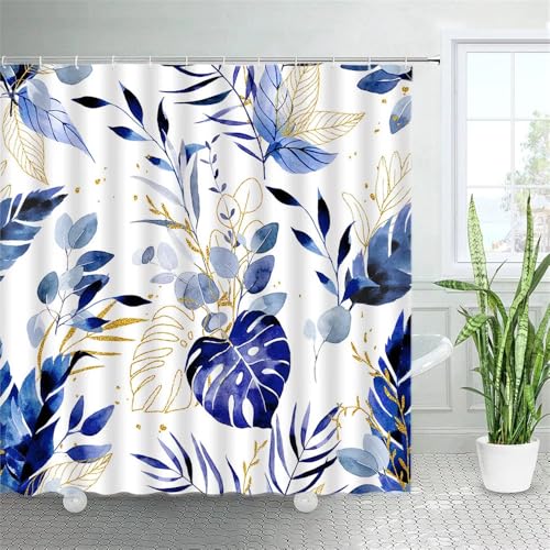 PEKMAR Duschvorhänge mit schwarzen Blättern, Tropische Pflanzen, Palmblatt-Tintenkunst, Stoff, Badezimmerdekor, Badevorhang-Sets, 4963AF, 150 x 180 cm, 60 x 70 Zoll von PEKMAR