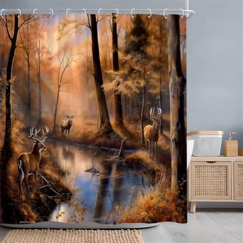 PEKMAR Duschvorhang Rustikaler Polyesterstoff Duschvorhänge Badezimmerdekor mit Haken, 429AL, 220 x 180 cm von PEKMAR