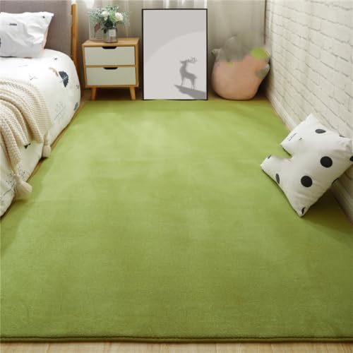 PEKMAR Einfarbiger Teppich für Heimdekoration, Kurze Plüsch-Wohnzimmer-Sofa-Teppiche, Kinderschlafzimmer-Bodenmatte, passendes Kissen, Kinder-Krabbelmatte, Grasgrün, 60 x 120 cm von PEKMAR