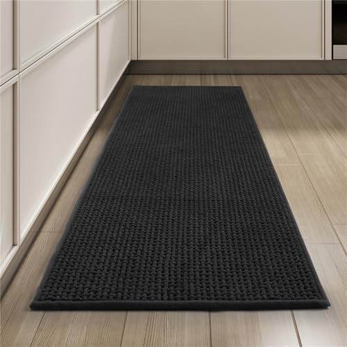 PEKMAR Küchenbodenmatte, saugfähige Fußmatten, Badezimmer, rutschfeste Küchenmatten, Langstreifen-Teppich, Schwarz, 45 cm x 150 cm von PEKMAR