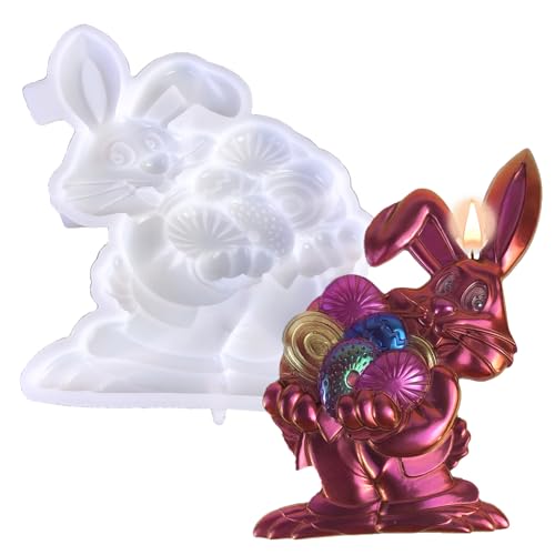 PEKMAR Ostern Kaninchen Silikonformen Gießformen, Antihaft Hasen-Harzform aus Silikon, 3D Kaninchen Gießform Ostern, Ostern Hase Backform, Osterhase Silikonform for Gips von PEKMAR