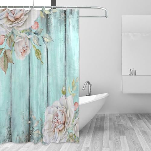 PEKMAR Wasserdichter Duschvorhang aus Polyestergewebe mit 12 Haken für das Badezimmer zu Hause, dekorativ, Rosa Rose, B 150 x H 180 cm von PEKMAR