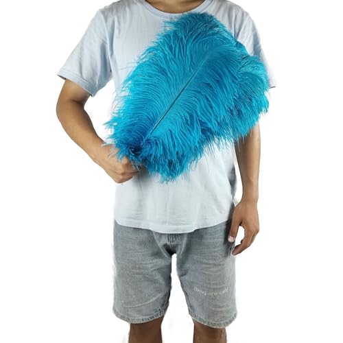 PEKNUX 2 Stück 45–50 cm Große Bunte Straußenfedern, Tischblumendekoration, Straußenfedern, Seeblau von PEKNUX
