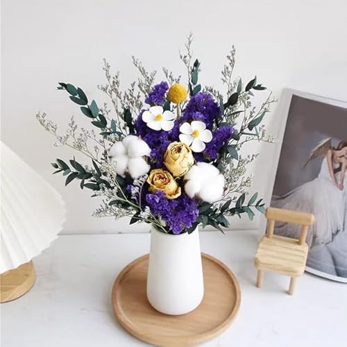 Trockenblumenstrauß Rose Baumwolle Liebesgras Vergissmeinnicht Wohndeko Echte Blume Wohnzimmer Deko von PEKNUX
