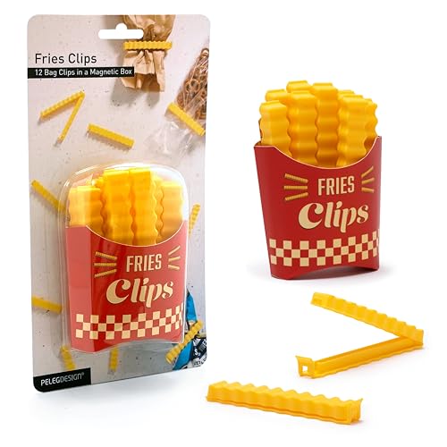 Peleg Design Fries Clips: 12 süße Pommes-förmige Verschlussclips für Tüten & Beutel, Lustige Tütenclips in magnetischer Box, Stylische Küchenaccessoires von PELEG DESIGN