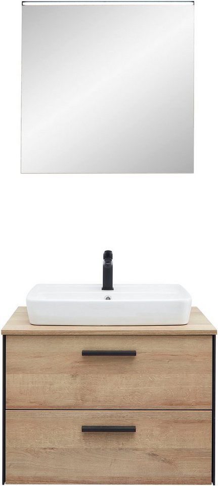 Saphir Badmöbel-Set Quickset 395 2-teilig, Keramik-Aufsatzbecken mit LED-Spiegel, (4-St), Waschplatz 73 cm breit, 2 Schubladen, Waschtischplatte, Bad-Set von Saphir