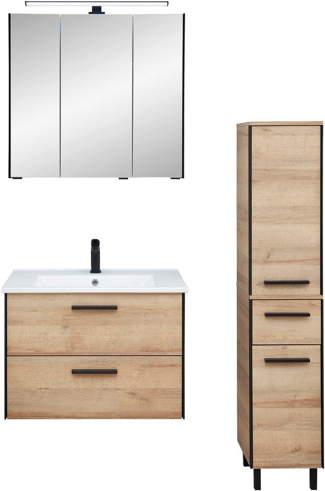 Saphir Badmöbel-Set Quickset 395 3-teilig, Keramikwaschtisch mit LED-Spiegelschrank, (5-St), Midischrank, inkl. Türdämpfer, 5 Türen, 3 Schubladen, Bad-Set von Saphir