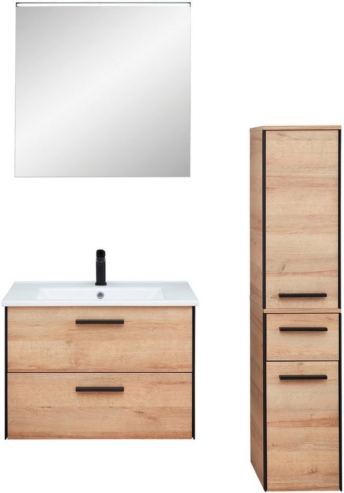 Saphir Badmöbel-Set Quickset 395 3-teilig, Keramikwaschtisch mit LED-Spiegel, (5-St), Midischrank, inkl. Türdämpfer, 2 Türen, 3 Schubladen, Bad-Set von Saphir