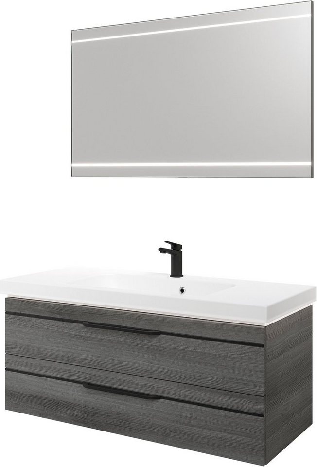 Saphir Badmöbel-Set Balto 2-teilig Mineralmarmor-Waschtisch mit LED-Spiegel, 123 cm breit, (2-St), Waschplatz mit 2 Schubladen, Badschrank inkl. Schubladendämpfer von Saphir
