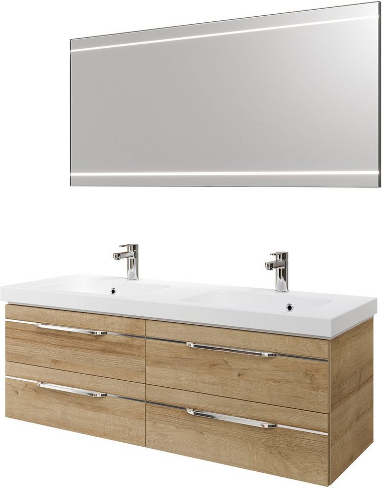 Saphir Badmöbel-Set Balto 2-teilig Mineralmarmor-Doppelwaschtisch mit LED-Spiegel, (2-St), Waschplatz 150 cm breit, 4 Schubladen, inkl. Schubladendämpfer von Saphir
