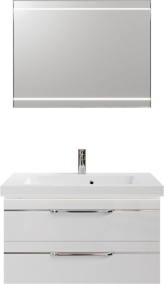 Saphir Badmöbel-Set Balto 2-teilig Mineralmarmor-Waschtisch mit LED-Spiegel, Waschplatz, (2-St), 92 cm breit, mit 2 Schubladen, Badschrank inkl. Schubladendämpfer von Saphir