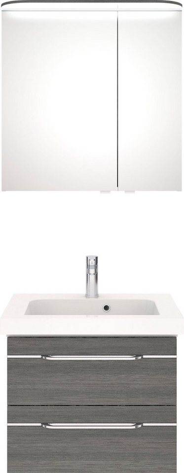 Saphir Badmöbel-Set Balto Sprint 2-teilig, Mineralmarmor-Waschtisch mit LED-Spiegelschrank, (2-St), Badezimmer Set inkl. Türdämpfer, 70 cm breit, 2 Türen, 2 Schubladen von Saphir