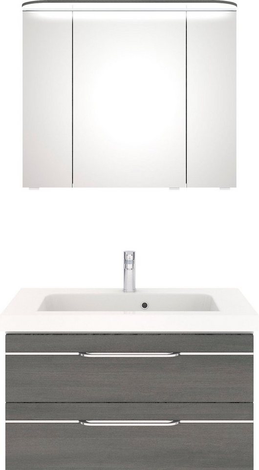Saphir Badmöbel-Set Balto Sprint 2-teilig, Mineralmarmor-Waschtisch mit LED-Spiegelschrank, (2-St), Badezimmer Set 92 cm breit, inkl. Türdämpfer, 3 Türen, 2 Schubladen von Saphir