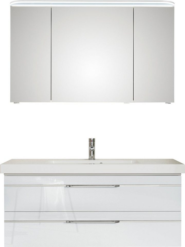 Saphir Badmöbel-Set Balto Sprint 2-teilig, Mineralmarmor-Waschtisch mit LED-Spiegelschrank, (2-St), Badezimmer Set inkl. Türdämpfer, 3 Türen, 2 Schubladen von Saphir