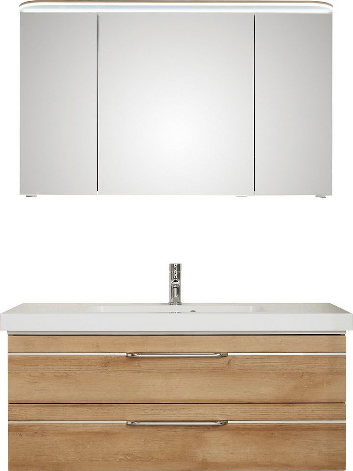 Saphir Badmöbel-Set Balto Sprint 2-teilig, Mineralmarmor-Waschtisch mit LED-Spiegelschrank, (2-St), Badezimmer Set inkl. Türdämpfer, 3 Türen, 2 Schubladen von Saphir