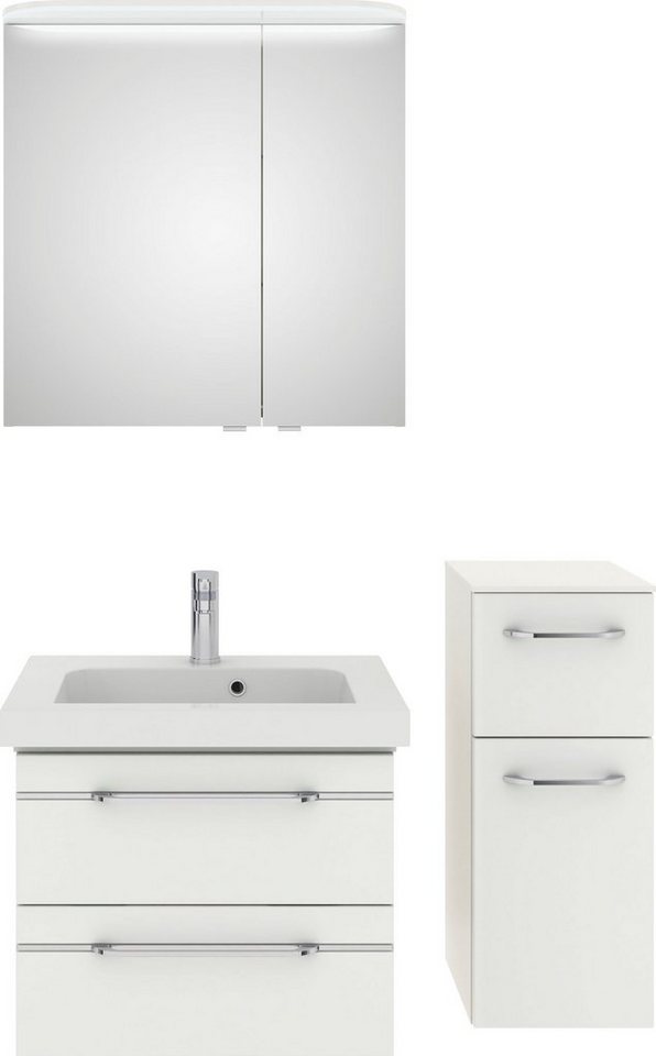 Saphir Badmöbel-Set Balto Sprint 3-teilig, Mineralmarmor-Waschtisch mit LED-Spiegelschrank, (4-St), Badezimmer Set mit Unterschrank inkl Türdämpfer, 3 Türen, 3 Schubladen von Saphir