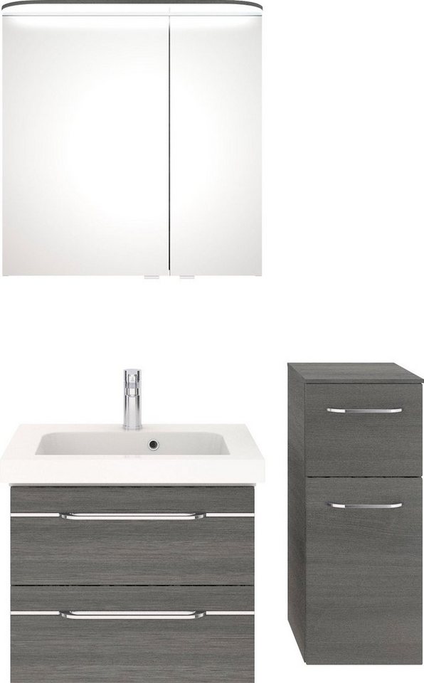 Saphir Badmöbel-Set Balto Sprint 3-teilig, Mineralmarmor-Waschtisch mit LED-Spiegelschrank, (4-St), Badezimmer Set mit Unterschrank inkl Türdämpfer, 3 Türen, 3 Schubladen von Saphir