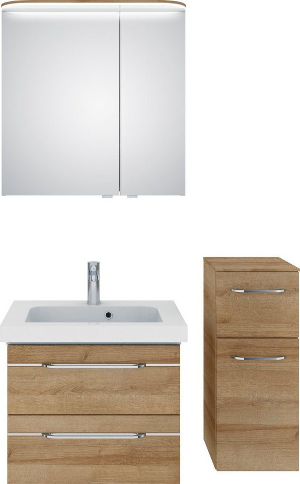 Saphir Badmöbel-Set Balto Sprint 3-teilig, Mineralmarmor-Waschtisch mit LED-Spiegelschrank, (4-St), Badezimmer Set mit Unterschrank inkl Türdämpfer, 3 Türen, 3 Schubladen von Saphir