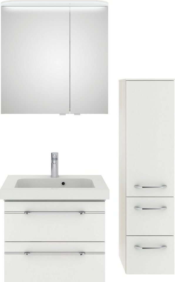Saphir Badmöbel-Set Balto Sprint 3-teilig, Mineralmarmor-Waschtisch mit LED-Spiegelschrank, (4-St), inkl. Türdämpfer, 100 cm breit, mit Midischrank, 3 Türen, 4 Schubladen von Saphir