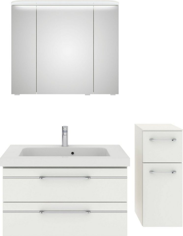 Saphir Badmöbel-Set Balto Sprint 3-teilig, Mineralmarmor-Waschtisch mit LED-Spiegelschrank, (4-St), Badezimmer Set mit Unterschrank inkl Türdämpfer, 4 Türen, 3 Schubladen von Saphir