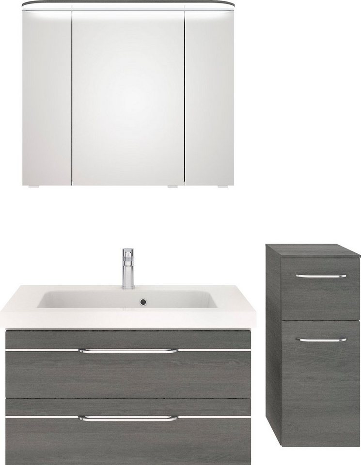 Saphir Badmöbel-Set Balto Sprint 3-teilig, Mineralmarmor-Waschtisch mit LED-Spiegelschrank, (4-St), Badezimmer Set mit Unterschrank inkl Türdämpfer, 4 Türen, 3 Schubladen von Saphir
