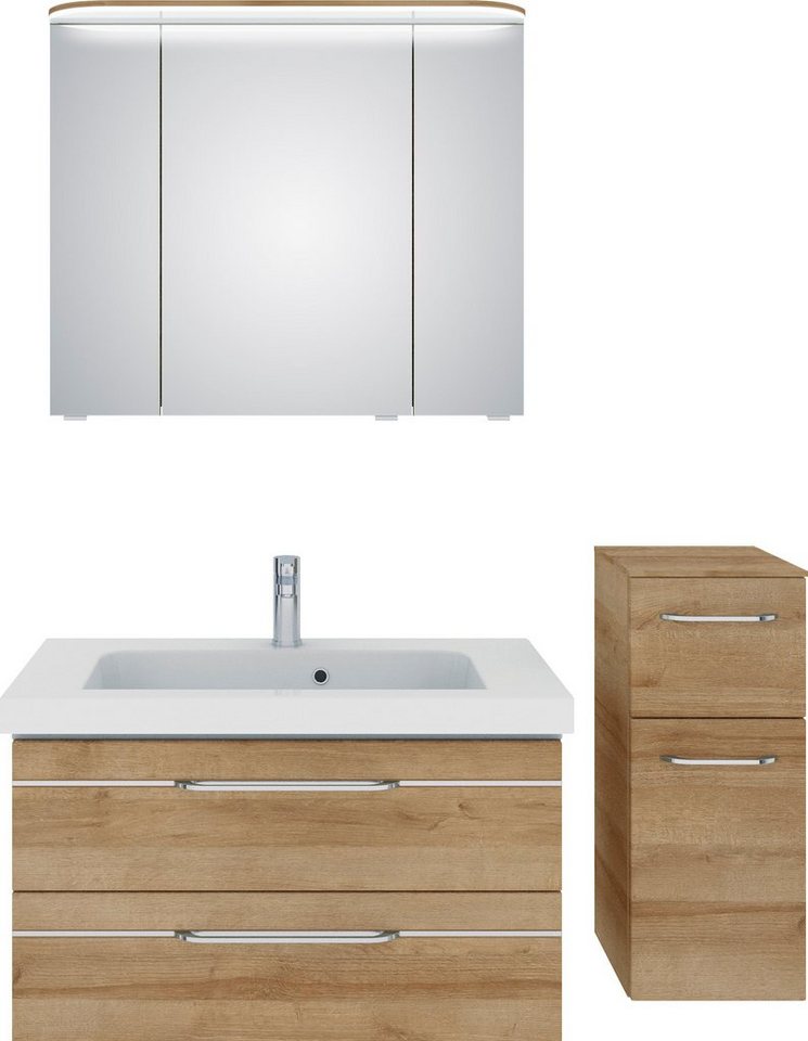 Saphir Badmöbel-Set Balto Sprint 3-teilig, Mineralmarmor-Waschtisch mit LED-Spiegelschrank, (4-St), Badezimmer Set mit Unterschrank inkl Türdämpfer, 4 Türen, 3 Schubladen von Saphir