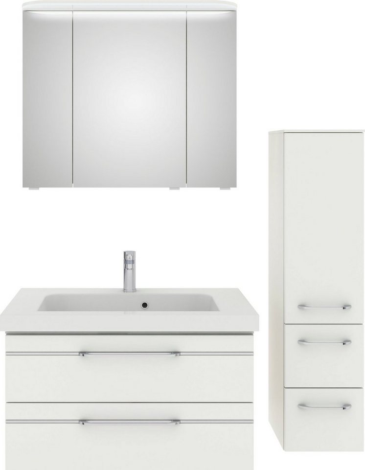 Saphir Badmöbel-Set Balto Sprint 3-teilig, Mineralmarmor-Waschtisch mit LED-Spiegelschrank, (4-St), Badezimmer Set mit Midischrank, inkl Türdämpfer, 4 Türen, 4 Schubladen von Saphir