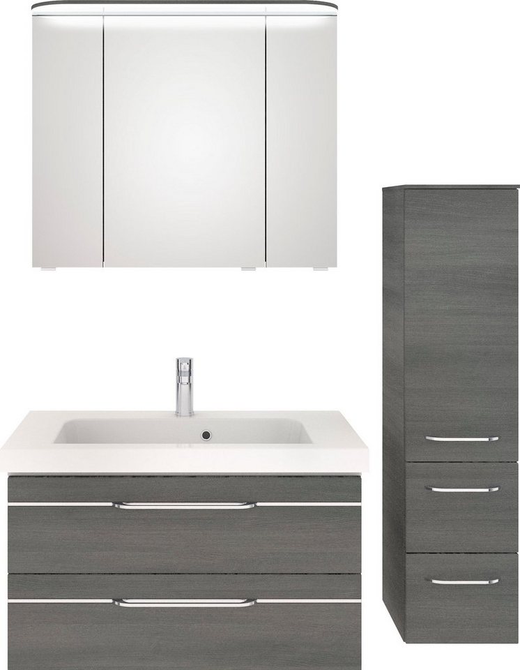 Saphir Badmöbel-Set Balto Sprint 3-teilig, Mineralmarmor-Waschtisch mit LED-Spiegelschrank, (4-St), Badezimmer Set mit Midischrank, inkl Türdämpfer, 4 Türen, 4 Schubladen von Saphir