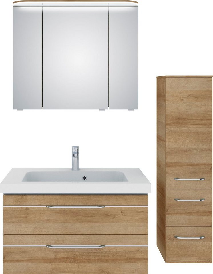 Saphir Badmöbel-Set Balto Sprint 3-teilig, Mineralmarmor-Waschtisch mit LED-Spiegelschrank, (4-St), Badezimmer Set mit Midischrank, inkl Türdämpfer, 4 Türen, 4 Schubladen von Saphir