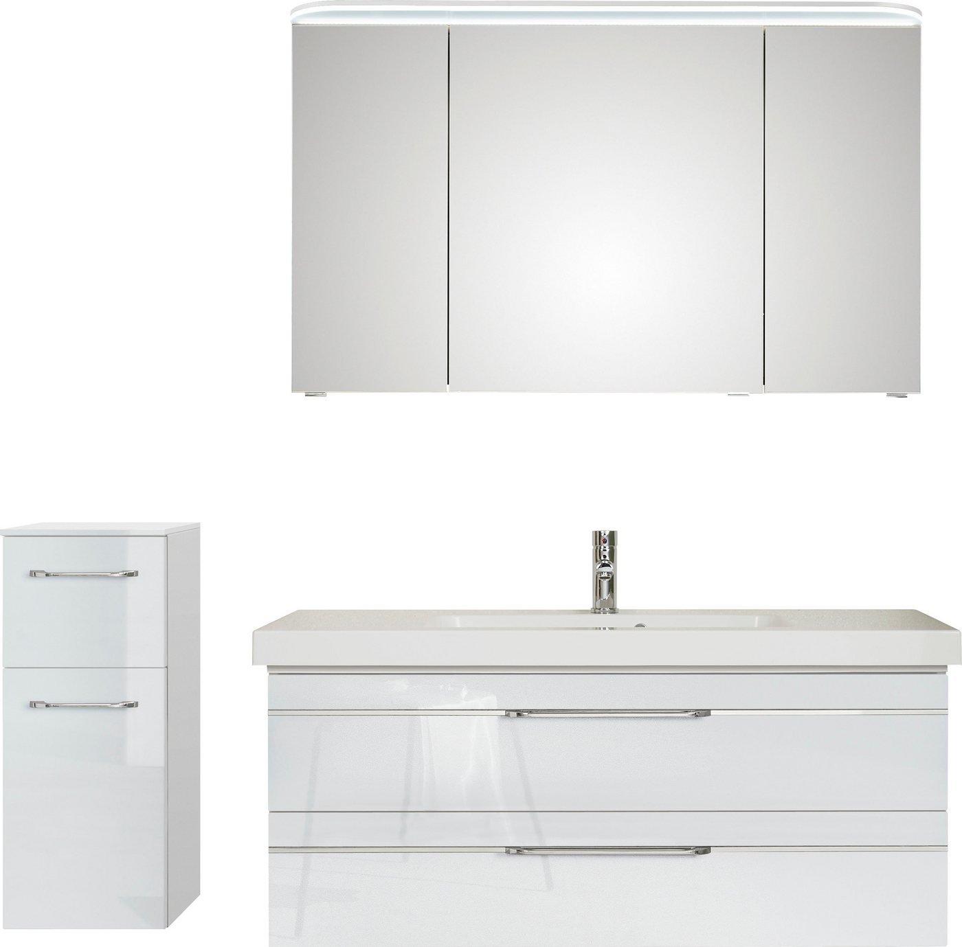 Saphir Badmöbel-Set Balto Sprint 3-teilig, Mineralmarmor-Waschtisch mit LED-Spiegelschrank, (4-St), Badezimmer Set mit Unterschrank inkl Türdämpfer, 3 Türen, 2 Schubladen von Saphir