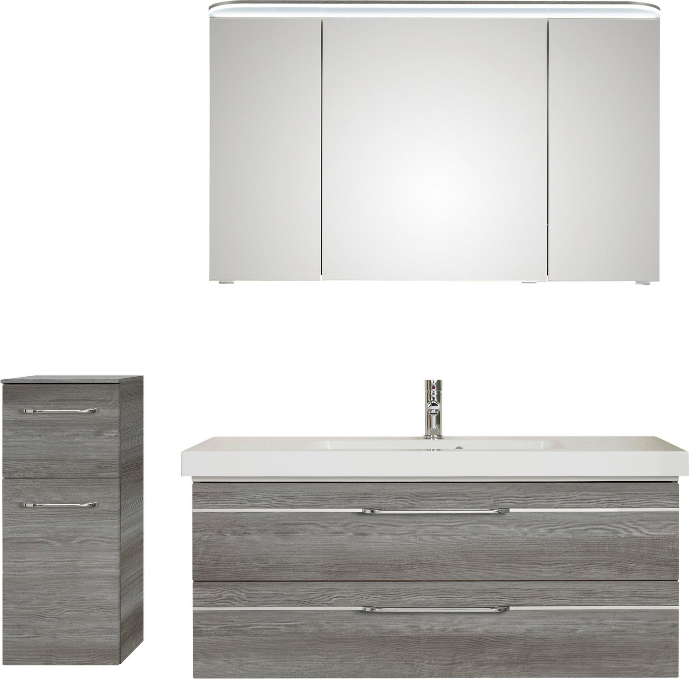 Saphir Badmöbel-Set Balto Sprint 3-teilig, Mineralmarmor-Waschtisch mit LED-Spiegelschrank, (4-St), Badezimmer Set mit Unterschrank inkl Türdämpfer, 3 Türen, 2 Schubladen von Saphir