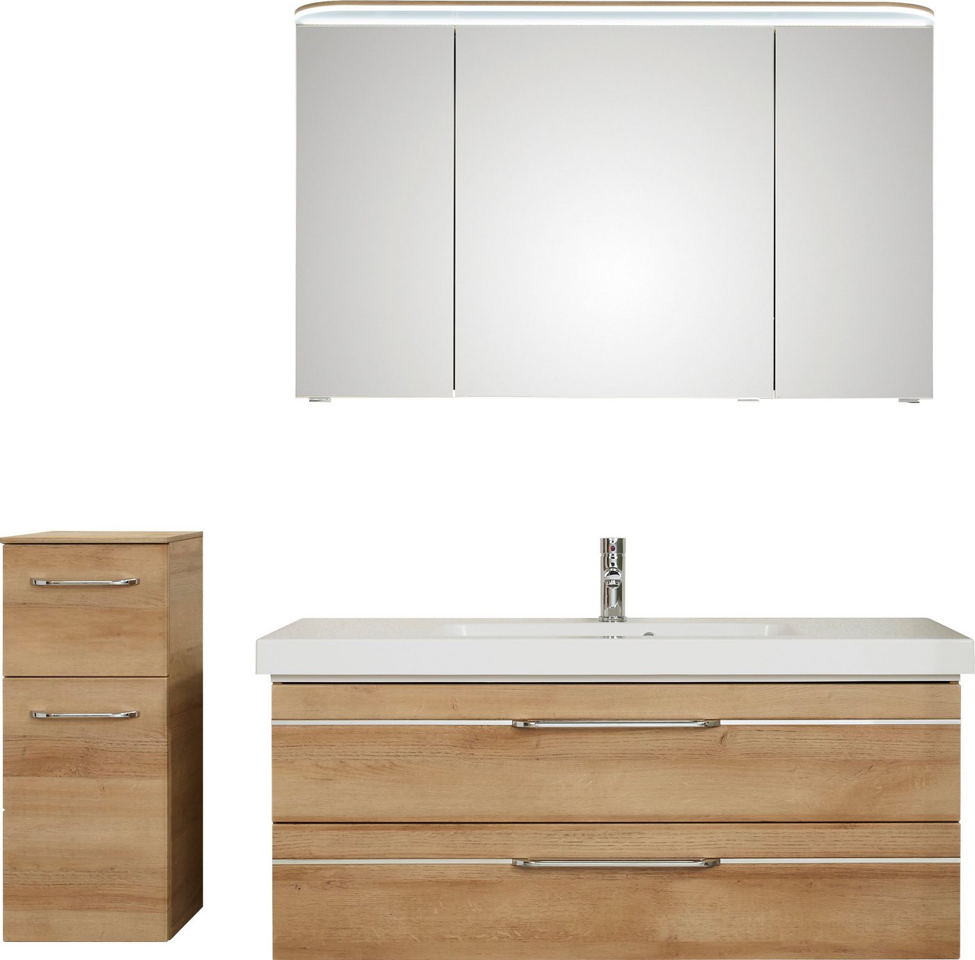 Saphir Badmöbel-Set Balto Sprint 3-teilig, Mineralmarmor-Waschtisch mit LED-Spiegelschrank, (4-St), Badezimmer Set mit Unterschrank inkl Türdämpfer, 3 Türen, 2 Schubladen von Saphir