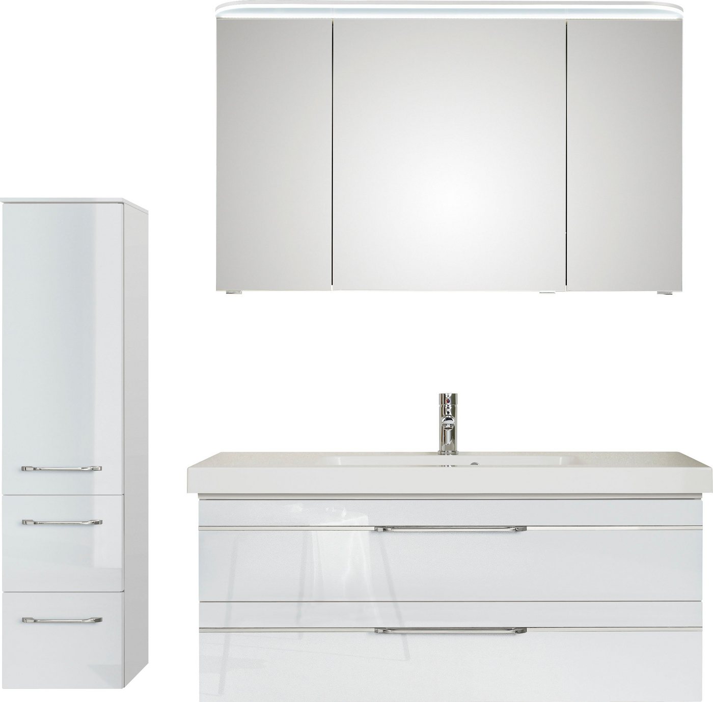 Saphir Badmöbel-Set Balto Sprint 3-teilig, Mineralmarmor-Waschtisch mit LED-Spiegelschrank, (4-St), Badezimmer Set mit Midischrank inkl Türdämpfer, 4 Türen, 4 Schubladen von Saphir