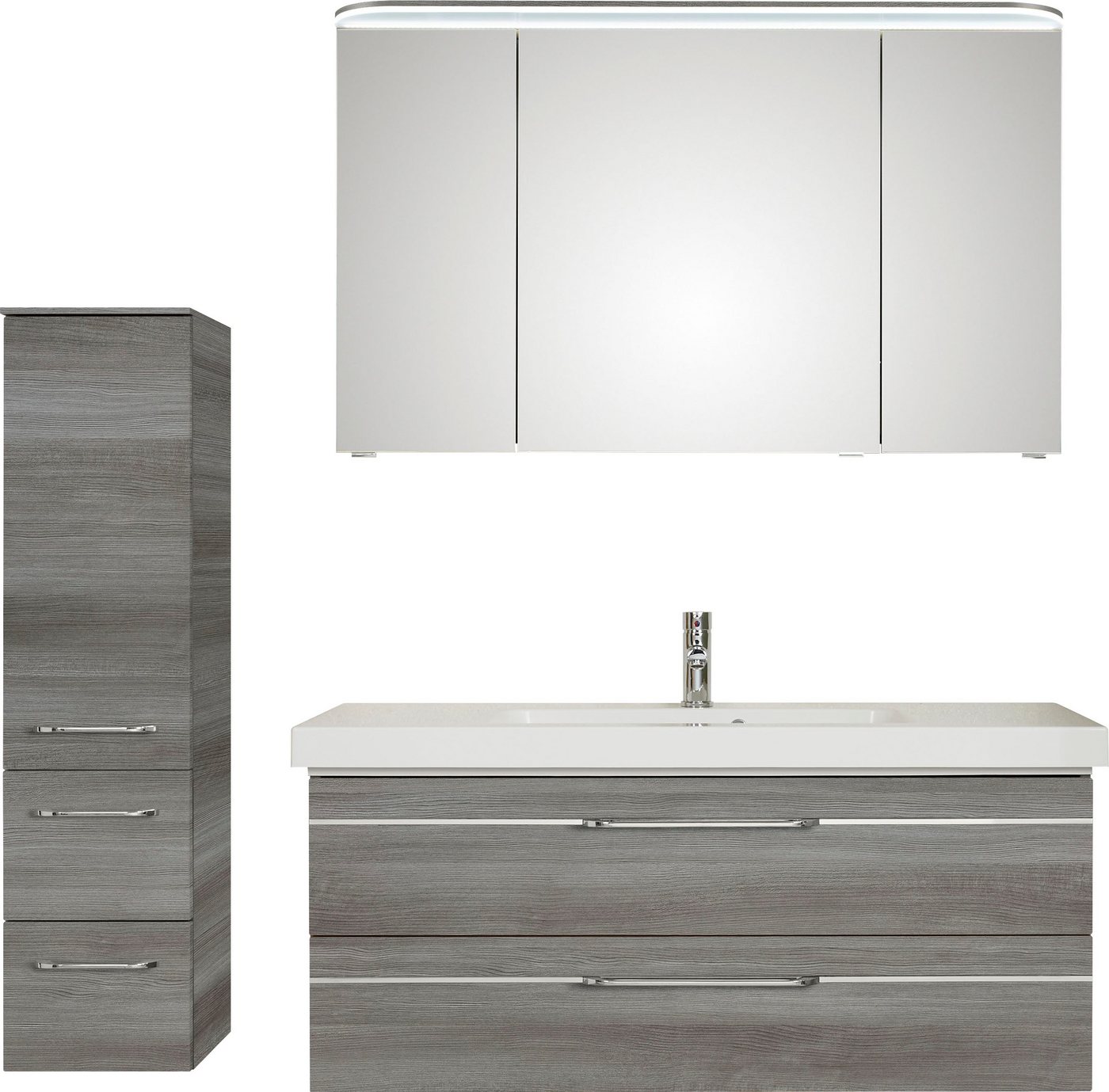 Saphir Badmöbel-Set Balto Sprint 3-teilig, Mineralmarmor-Waschtisch mit LED-Spiegelschrank, (4-St), Badezimmer Set mit Midischrank inkl Türdämpfer, 4 Türen, 4 Schubladen von Saphir