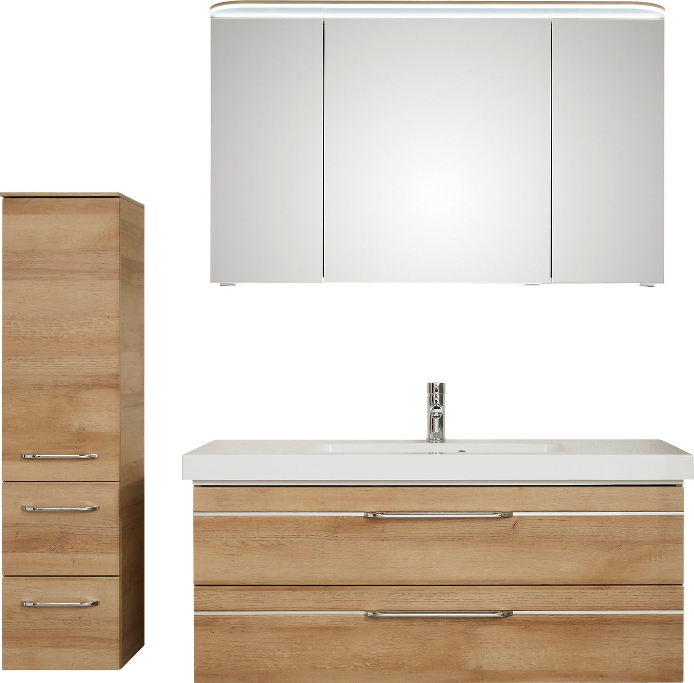 Saphir Badmöbel-Set Balto Sprint 3-teilig, Mineralmarmor-Waschtisch mit LED-Spiegelschrank, (4-St), Badezimmer Set mit Midischrank inkl Türdämpfer, 4 Türen, 4 Schubladen von Saphir