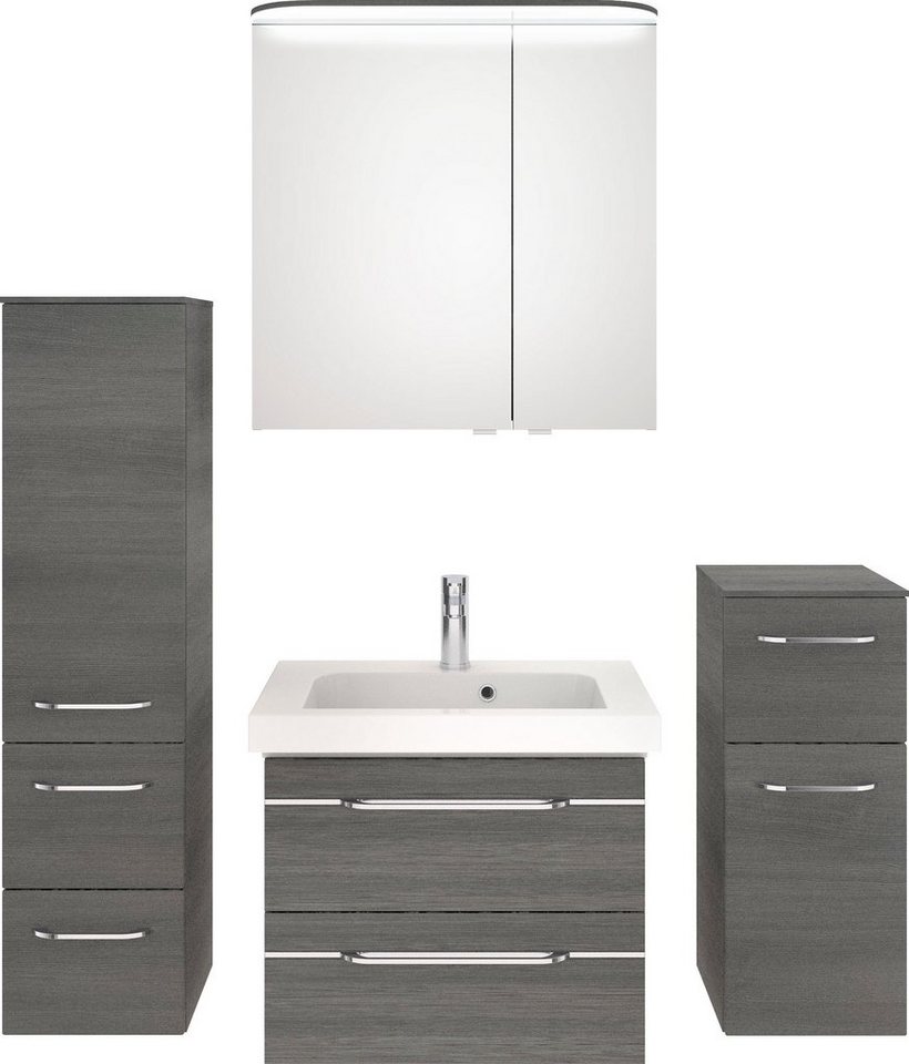 Saphir Badmöbel-Set Balto Sprint 4-teilig, Mineralmarmor-Waschtisch mit LED-Spiegelschrank, (5-St), mit Unterschrank, Midischrank, inkl. Türdämpfer, 4 Türen, 5 Schubladen von Saphir