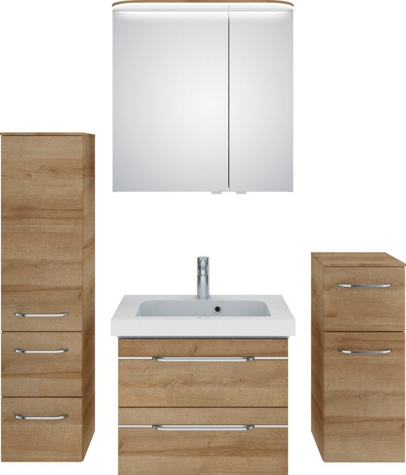 Saphir Badmöbel-Set Balto Sprint 4-teilig, Mineralmarmor-Waschtisch mit LED-Spiegelschrank, (5-St), mit Unterschrank, Midischrank, inkl. Türdämpfer, 4 Türen, 5 Schubladen von Saphir