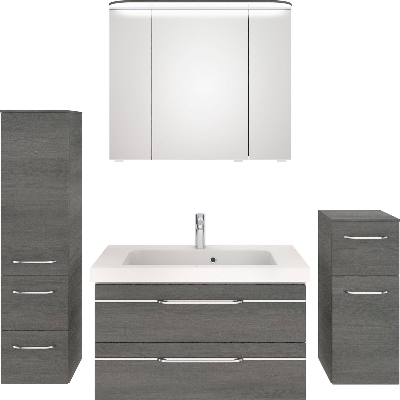 Saphir Badmöbel-Set Balto Sprint 4-teilig, Mineralmarmor-Waschtisch mit LED-Spiegelschrank, (5-St), Midischrank und Unterschrank, inkl Türdämpfer, 5 Türen, 5 Schubladen von Saphir