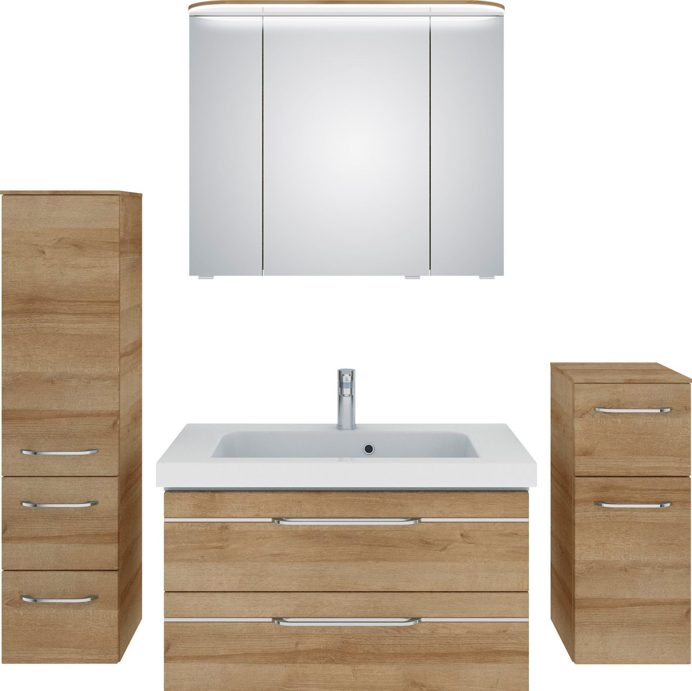 Saphir Badmöbel-Set Balto Sprint 4-teilig, Mineralmarmor-Waschtisch mit LED-Spiegelschrank, (5-St), Midischrank und Unterschrank, inkl Türdämpfer, 5 Türen, 5 Schubladen von Saphir